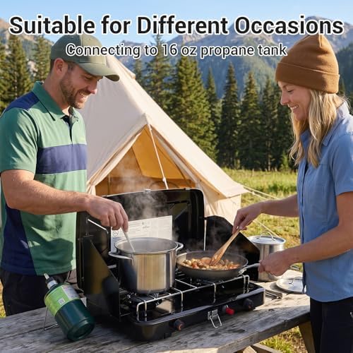 FineFlame Camping Stove, Propane Portable Camp Stove, 13000BTU-2 Burners - Image 5