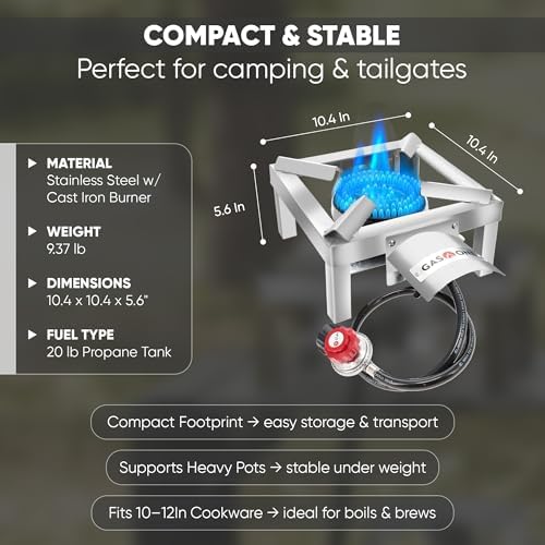 GasOne Stainless Steel Single Propane Burner - Outdoor Cooking with Heat Shield and Guard – Propane Burner Head for Camping, Tailgating, Seafood Boil, Home Brewing - Patented - Image 3