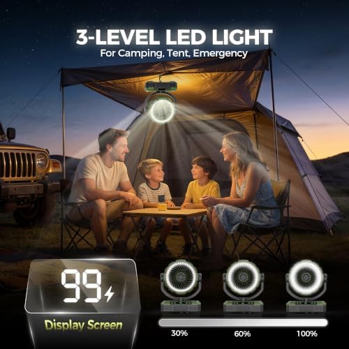 9-Inch Rechargeable Camping Fan 【Auto-Oscillating, Max 60H】20000mAh Portable Battery Powered Operated Fan,Light,Timer,Hook,Outdoor Tent Fans for Patios,Beach,Fishing,Emergency,Camping Gear Essentials - Image 5
