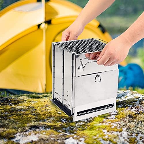 REDCAMP Wood Burning Folding Camp Stove Stainless Steel Grid, Portable Collapsible Backpacking Stove Survival Rocket Stove for Hiking Outdoor Tent Camping Picnic BBQ, Large - Image 6