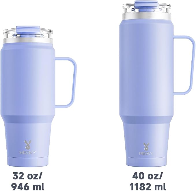 Meoky 32 oz Tumbler with Handle, Insulated Tumbler with Lid and Straw, Stainless Steel Travel Mug, 100% Leak Proof, Keeps Cold for 24 Hours or Hot for 8 Hours, Fits in Car Cup Holder (Lilac) - Image 6