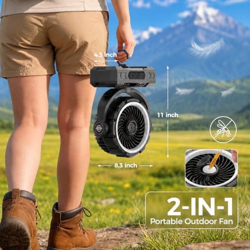 9-Inch Rechargeable Camping Fan 【Auto-Oscillating, Max 60H】20000mAh Portable Battery Powered Operated Fan,Light,Timer,Hook,Outdoor Tent Fans for Patios,Beach,Fishing,Emergency,Camping Gear Essentials - Image 6