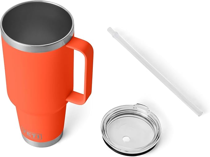YETI Rambler 42 oz Tumbler with Handle and Straw Lid, Travel Mug Water Tumbler, Vacuum Insulated Cup with Handle, Stainless Steel, Papaya - Image 6