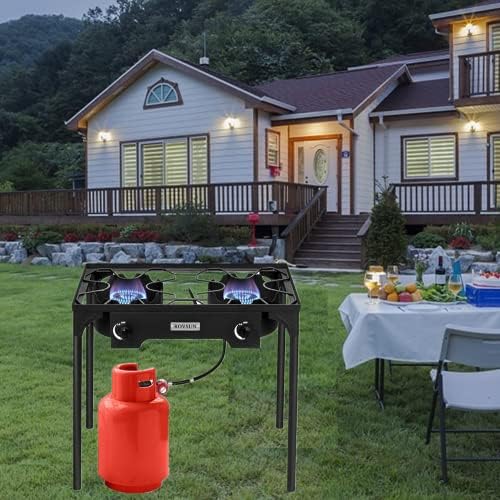 ROVSUN 2 Burner Outdoor Propane Gas Stove with Regulator, High Pressure 150,000 BTU Stand Cooker for Backyard Cooking Camping Home Brewing Canning Turkey Frying - Image 7