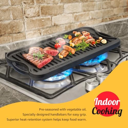 OVERMONT 17" x 9.8" Reversible Cast Iron Griddle, Double Burner Pan - Image 4