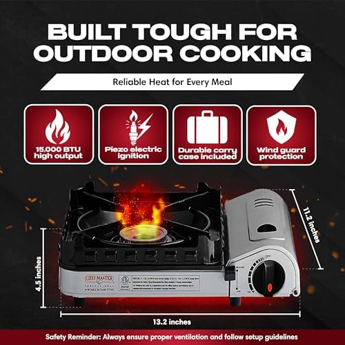 Chef Master Butane Camping Stove + 4x 8 oz Fuel, Backpacking, 15,000 BTU - Image 2