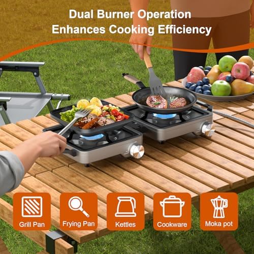 27000 BTUs 2 Burner Folding Camp Stove, Propane Gas Stove for Camping - Image 3