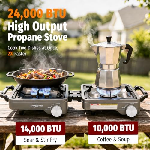 SHINESTAR 2 Burner Camping Stove, 24000 BTU Portable Propane Camp Stove - Image 2