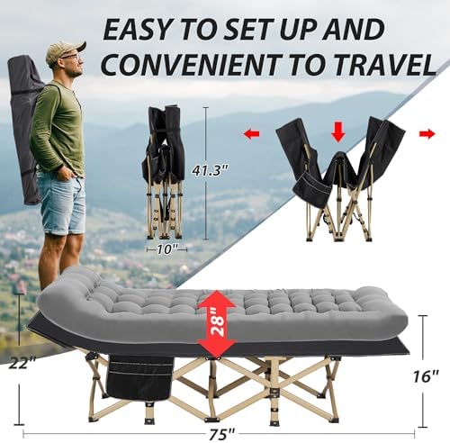 Folding Camping Cot with Mattress for Adults,28" Wide,600LBS - Image 3