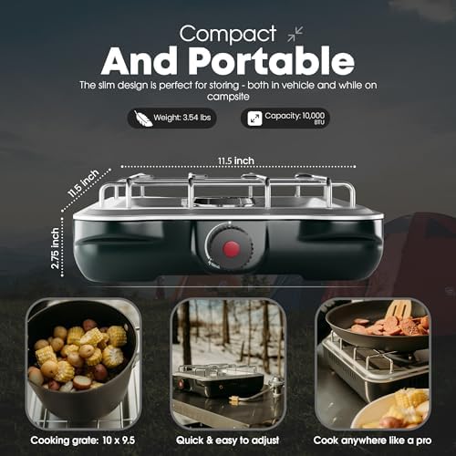 GasOne Single Propane Burner Camp Stove – 10,000BTU Portable Stove Propane Grill in Midnight Blue with Removable Cooking Grid – Large Easy to Use Knob – Carry Case Included - Image 3
