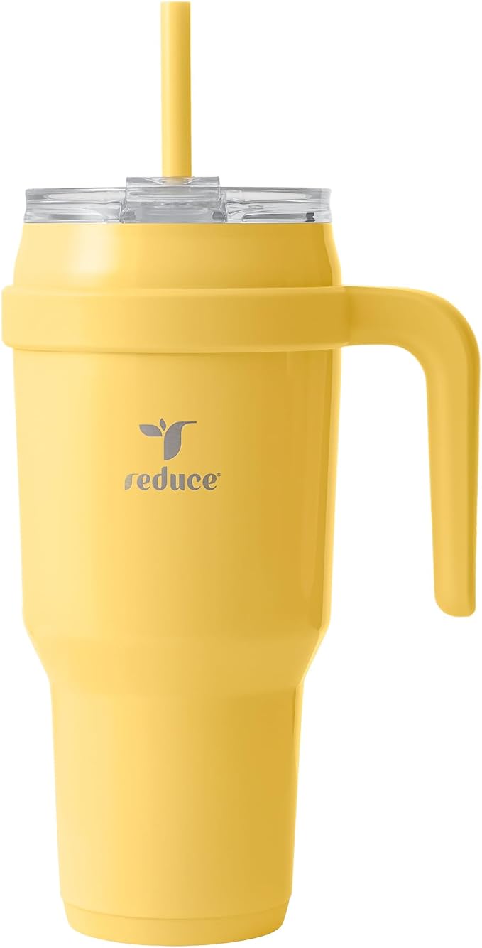 REDUCE 40 oz Stainless Steel Tumbler with Handle - Dual-Wall Vacuum Insulated Travel Mug, Sweat-Proof Lid & Reusable Straw - Keeps Drinks Cold for 24 Hrs, Fits Cupholders, Dishwasher Safe - Pineapple by Reduce
