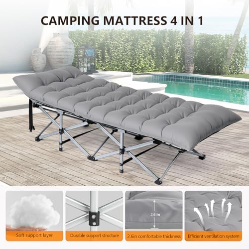 VINGLI Folding Camping Cot Bed,Camping Cots for Adults with Mattress, Foldable Cots for Sleeping with Pillow 1200D Layer Oxford for for Guest,Travel,Hiking-Grey 2P - Image 6