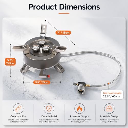 Portable Camping Stove, 5800W Foldable Outdoor Gas Stove with Nonstick Pot, Frying Pan, Mesh Carry Bag, 1 lb Propane Tank Adapter and Hose for Camping, Hiking, Picnic - Image 4