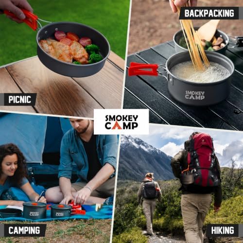 Smokey Camp Camping Cookware Mess Kit Set with Stove - Backpacking Camping Pots and Pans Set, All in One Non-Stick Camping Cooking Set, Portable Stove, Hiking, Picnic, Outdoor & Camping Cookware Set - Image 5
