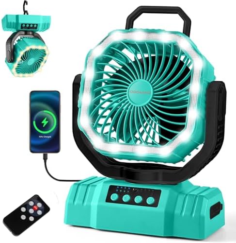 Odoland Portable Camping Fan with Light, 20000mAh Rechargeable Battery Fan by Odoland