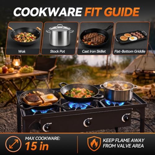 3 Burner Propane Stove, 225,000 BTU Outdoor Cooker - Image 4