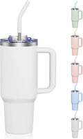 COKTIK 40 oz Tumbler With Handle and Straw, Insulated Tumbler With Leakproof Lids, Stainless Steel|BPA-Free, Cold for 24 H (Snow) by coktik