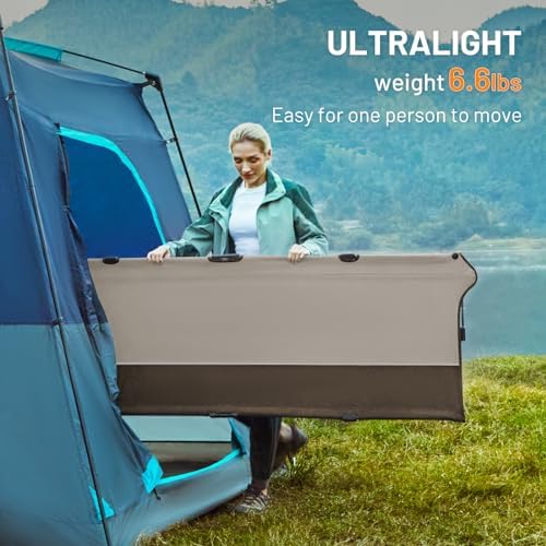 Timber Ridge Lightweight Aluminum Camping Cot, 20-Second Quick Set-Up Folding Cot with Zipper Closure, Portable Carry Bag Included for Camping, Travel and Outdoors, Support up to 225lbs, Tan - Image 2