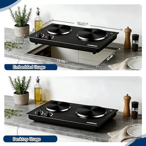 CUSIMAX Hot Plate, 1800W Electric Burner Double Hot Plate for Cooking,Black - Image 5