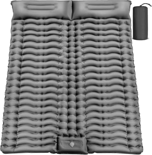 Yuzonc Double Camping Sleeping Pad – 4" Ultra-Thick Foot-Pump Design, Lightweight 2-Person Inflatable Sleeping Mat with Pillow for Backpacking, Hiking, Travel, Tent – Gray by Yuzonc