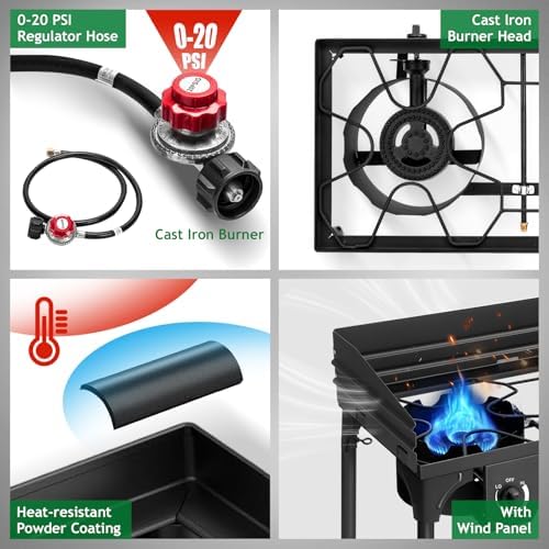 Outvita 2 Burner Propane Gas Stove, 150,000 BTU Outdoor Camping Cooker - Image 4