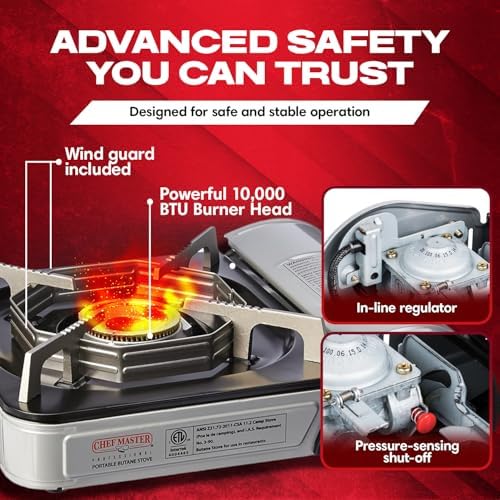Chef Master Portable Butane Camping Stove, Countertop Burner, 10,000 BTU - Image 3