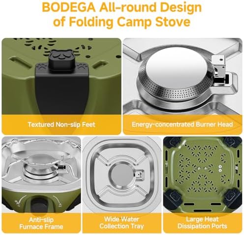 BODEGA 2 Burner Camping Stove, 20000 BTU Folding Propane Camp Stove with Adjustable Burners,Portable Dual Gas Stoves with Carry Handle&Bag for Camping,BBQ,RV,Home,Camping Essentials Gear - Image 4