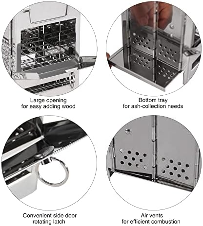 REDCAMP Wood Burning Folding Camp Stove Stainless Steel Grid and Pot Stand, Portable Collapsible Backpacking Stove Survival Rocket Stove for Hiking Outdoor Tent Camping Picnic, Samll with Pot Stand - Image 6