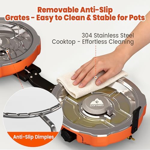 Cofiyard 20,000 BTUs 2 Burner Propane Camping Stove, Portable Folding Camp Stove with Adjustable Burners, Regulator and Carrying Bag, Dual Gas Stoves Easy Carrying Handle for Tailgating, Camping, BBQ - Image 6