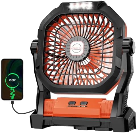 Camping Fan Rechargeable, 20000mAh Battery Powered Portable Fan with LED Light, 4-Speed 180° Adjustable, Camping Essentials for Tent, Travel, Car, Outdoor, Indoor, BBQ, Fishing, Jobsite - Orange by Unknown