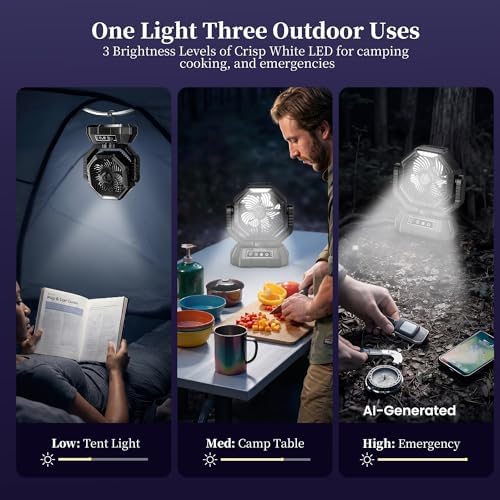 AJVV Camping Fan with Light, Remote and Oscillation, Battery Powered Hanging Tent Fan, Rechargeable Portable for Camp, Outdoor, Emergencies, Fishing, RV Travel, Jobsite - Image 7