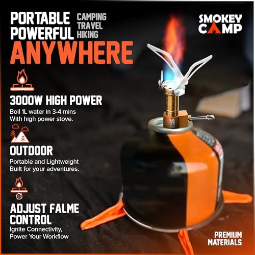 Mini 3000W Camping Stove, Ultralight Backpacking Camp Stove with a Carrying Case and an Additional Adapter, Compatable with Isobutane and Propane Tanks, Portable and Collapsible - Image 5