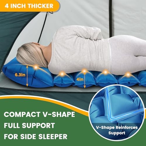 Sleeping Pad, Compact Sleeping Pad for Camping with Pillow Built-in Foot Pump, Inflatable Sleeping Mat for Travel Backpacking Hiking Sleeping Bag Tent, Outdoor Adventure Camp Gear | Inflatable Sleeping Mat for Travel, Backpacking, Hiking, Sleeping Bag,... - Image 2