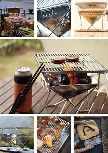 CAMPINGMOON Portable Charcoal Grill 9.65 Inch Stainless Steel Tabletop Grill Fire Pit 3 Level Adjustable Height Grill for Camping Outdoor Cooking Barbecue Carry Bag X-MINI-PRO - Image 6