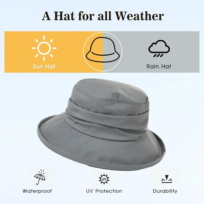 Comhats Rain Hat for Women Waterproof Wide Brim Sun Hats for Ladies UV - Image 2