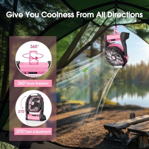 Peouix Portable Rechargeable Fan, 20000mAh Cordless Battery Powered Camping Tent Fans with LED Lantern, Operated Outdoor Ventiladores for Travel Camp Fishing Office Home Essentials - Image 4