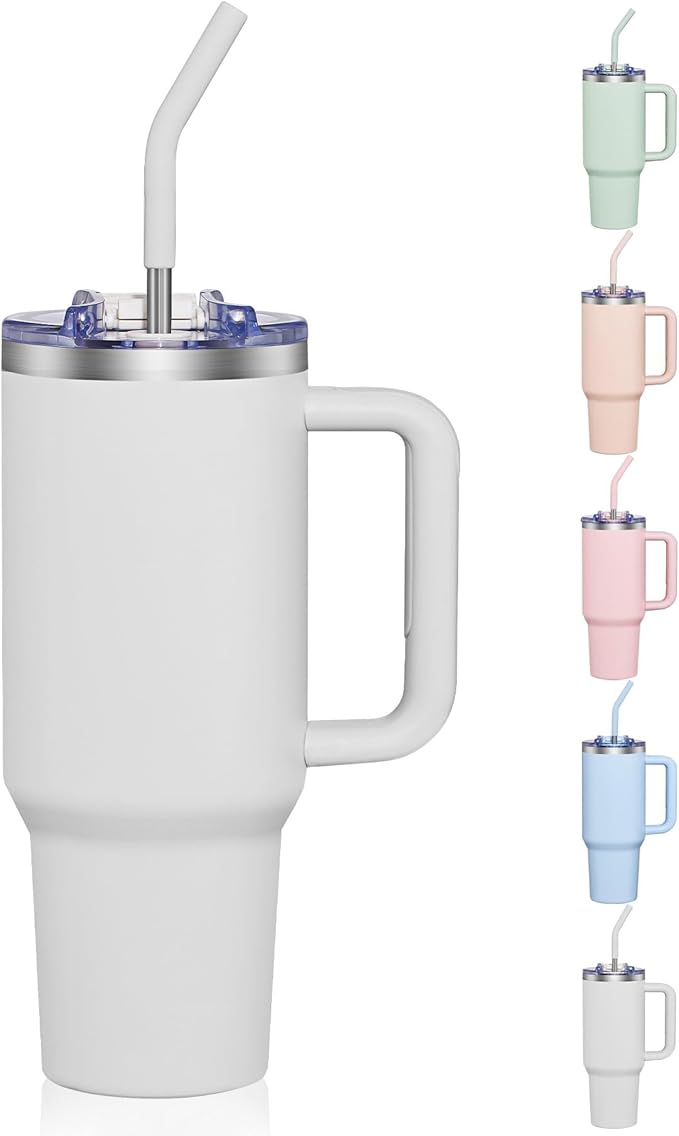 COKTIK 40 oz Tumbler With Handle and Straw, Insulated Tumbler With Leakproof Lids, Stainless Steel|BPA-Free, Cold for 24 H (Grey) by coktik