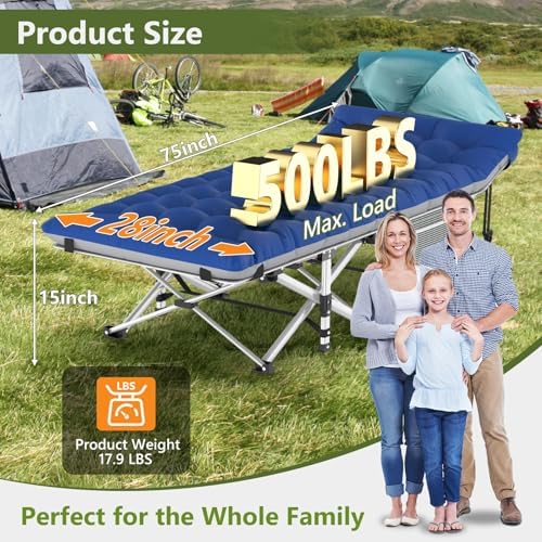 Slendor Folding Camping Cot with Mattress for Adults, 500lbs Portable Bed - Image 3