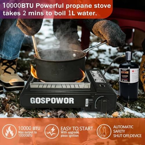 Propane or Butane Stove with Windblocker,Dual Fuel 10,000 BTU Propane Stove for Camping, Automatic Ignition Gas Portable Stove with Propane Adapter Hose Carrying Case for Outdoor (Fuel Not Included) - Image 2