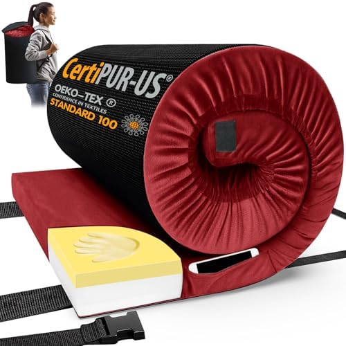CYMULA Memory Foam Camping Mattress Pad, CertiPUR-US Sleeping Mat, Portable Roll Up Mattress for Adults, Camping Bed Pads for Sleepover, Car Bed with Travel Bag by CYMULA