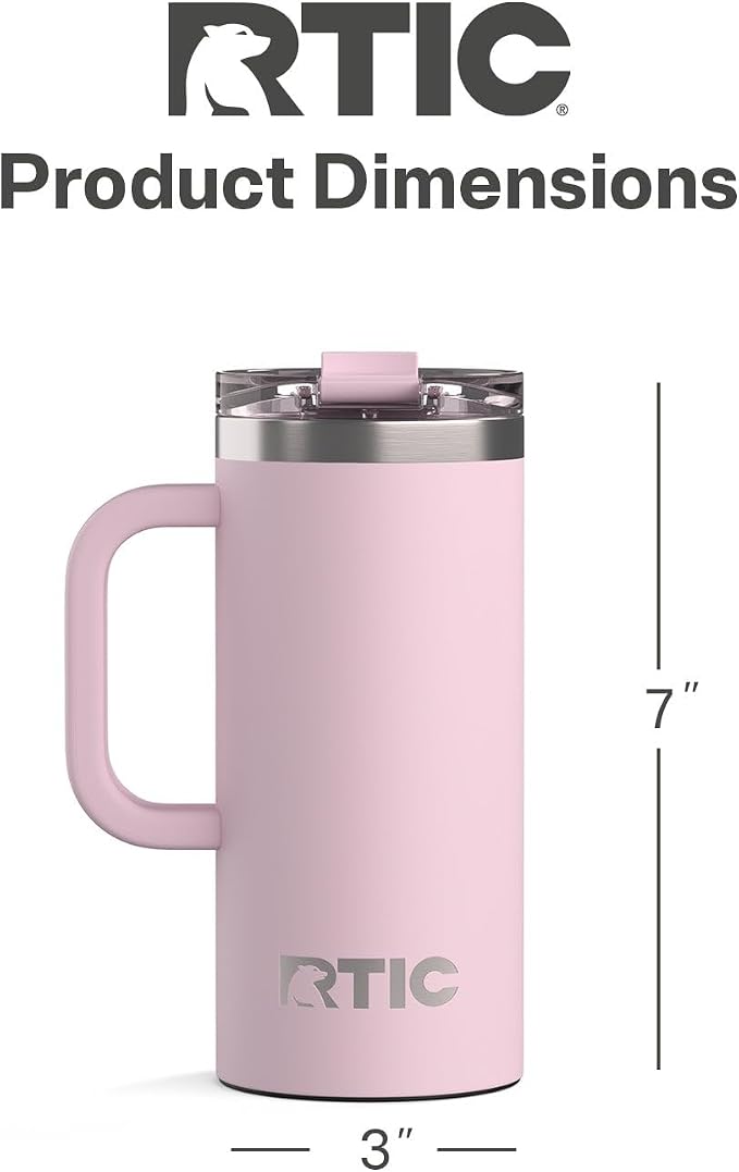RTIC 16oz Road Trip Travel Mug with Lid and Handle, Ceramic Lined, Insulated, Stainless Steel, Metal, Double Wall Vacuum-Insulation, Portable Coffee, Tea Cup for Hot and Cold Drink, Pale Pink - Image 4