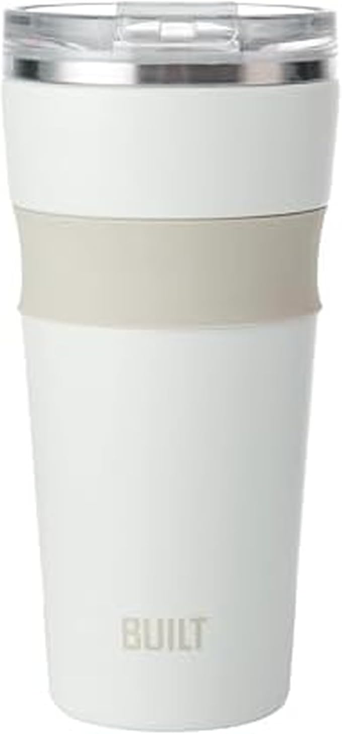 BUILT 24oz Shasta Double Wall Vacuum Insulated Stainless Steel Tumbler with Easy to Clean Flip to Open Lid, Marshmallow by Built