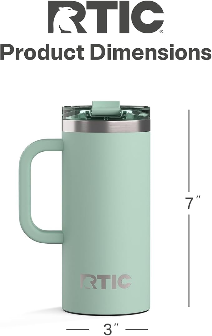 RTIC 16oz Road Trip Travel Mug with Lid and Handle, Ceramic Lined, Insulated, Stainless Steel, Metal, Double Wall Vacuum-Insulation, Portable Coffee, Tea Cup for Hot and Cold Drink, Fresh Mint - Image 4