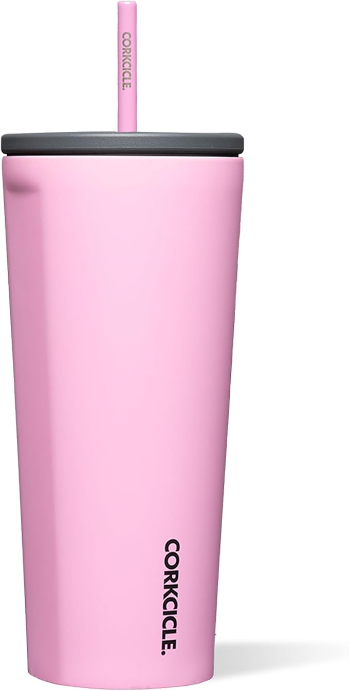 Corkcicle Cold Cup Insulated Tumbler with Straw - Keeps Drinks Cold for 12 Hours - Triple-Insulated Stainless Steel - Leak-Resistant Lid - Summer Drinkware Gift - 24 oz - Sun-Soaked Pink by Corkcicle