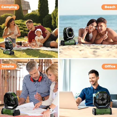 Camping Fan - 20000mAh Battery Powered Fan Rechargeable with LED Lantern - Portable Outdoor Tent Fans with Hanging Hook 4 Speeds Wind Remote Control, Green - Image 6