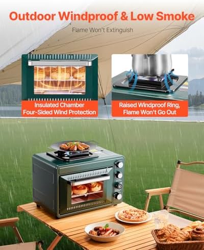 VEVOR Outdoor Camping Oven, 2-in-1 Portable Gas Camping Stove Oven Combo, Adjustable Fire, 60-Minute Timer, Windproof, for Camping Backyard Picnic Outdoor Cooking, Universal Butane Canister Compatible - Image 5