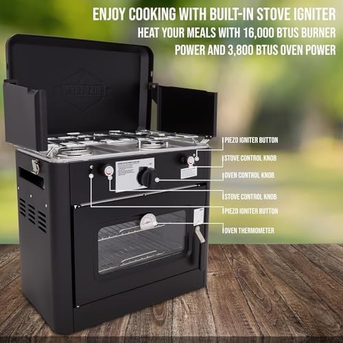 Hike Crew Outdoor Gas Camping Oven w/Carry Bag | CSA Approved Portable Propane-Powered 2-Burner Stove & Auto Ignition, Overheat Safety Shutoff, Built-In Thermometer Hose Regulator Included - Image 2