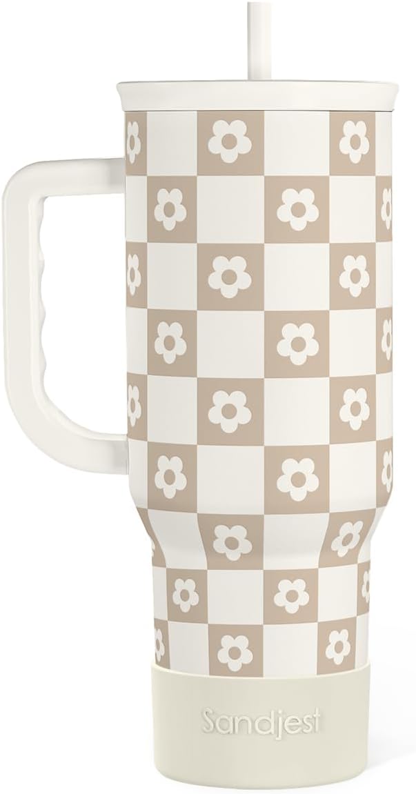 SANDJEST Checker Tumbler with Handle and Straw 40oz – Stainless Sleel Slider Tumbler Travel Coffee Mug for Women - Gift Idea for Birthday Christmas by SANDJEST