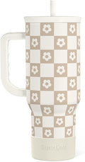 SANDJEST Checker Tumbler with Handle and Straw 40oz – Stainless Sleel Slider Tumbler Travel Coffee Mug for Women - Gift Idea for Birthday Christmas by SANDJEST