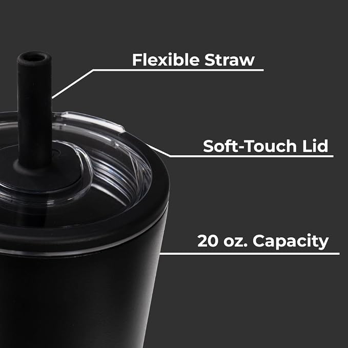 HydroJug Everyday Tumbler 20 oz – Ceramic-Lined Insulated Tumbler with Straw and Soft-Touch Lid, Cup Holder Friendly, Double-Wall Vacuum Insulation, Reusable Travel Cup – Black - Image 4